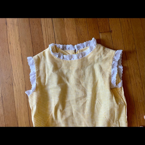 60s Vintage Drop Waist Yellow Gingham Farm Dress - Picture 9 of 9